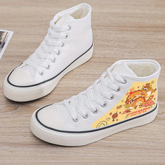 Dragon Print Plush Lined Chunky Canvas Sneakers