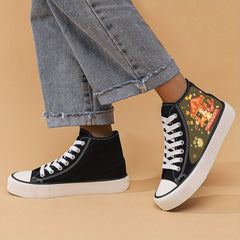 Dragon Print Chunky Canvas Sneakers High Top Classic Skate Shoes