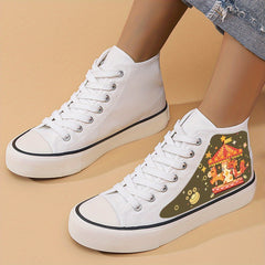 Dragon Print Chunky Canvas Sneakers High Top Classic Skate Shoes