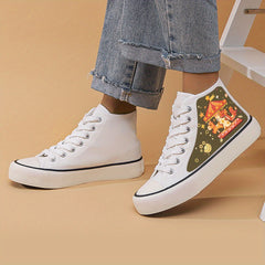 Dragon Print Chunky Canvas Sneakers High Top Classic Skate Shoes