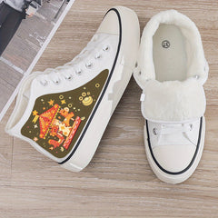 Dragon Print Plush Lined Thermal Chunky Canvas Sneakers