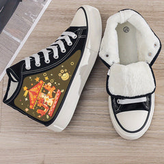 Dragon Print Plush Lined Thermal Chunky Canvas Sneakers