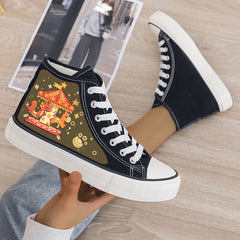 Dragon Print Plush Lined Thermal Chunky Canvas Sneakers