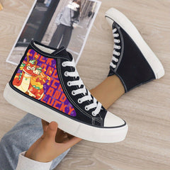 Dragon Print Plush Lined Thermal Chunky Canvas Sneakers Flat Heighten