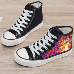 Dragon Print Plush Lined Thermal Chunky Canvas Sneakers Flat Heighten