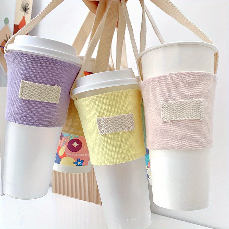 Insulated Cup Canvas Sleeve with Carry Strap - Portable Cup Holder