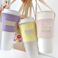 Insulated Cup Canvas Sleeve with Carry Strap - Portable Cup Holder