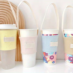 Insulated Cup Canvas Sleeve with Carry Strap - Portable Cup Holder