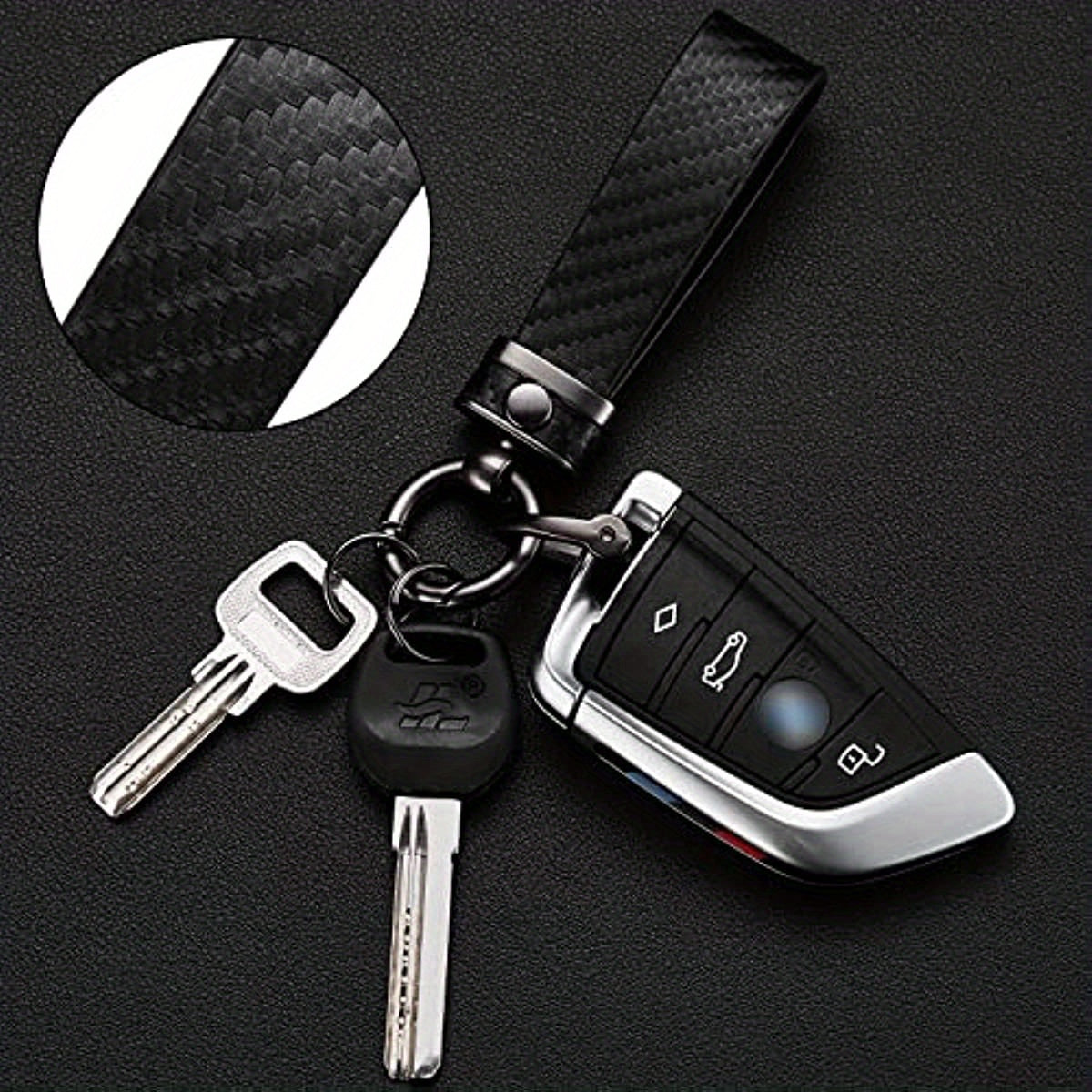 Carbon Fiber Microfiber Leather Keychain