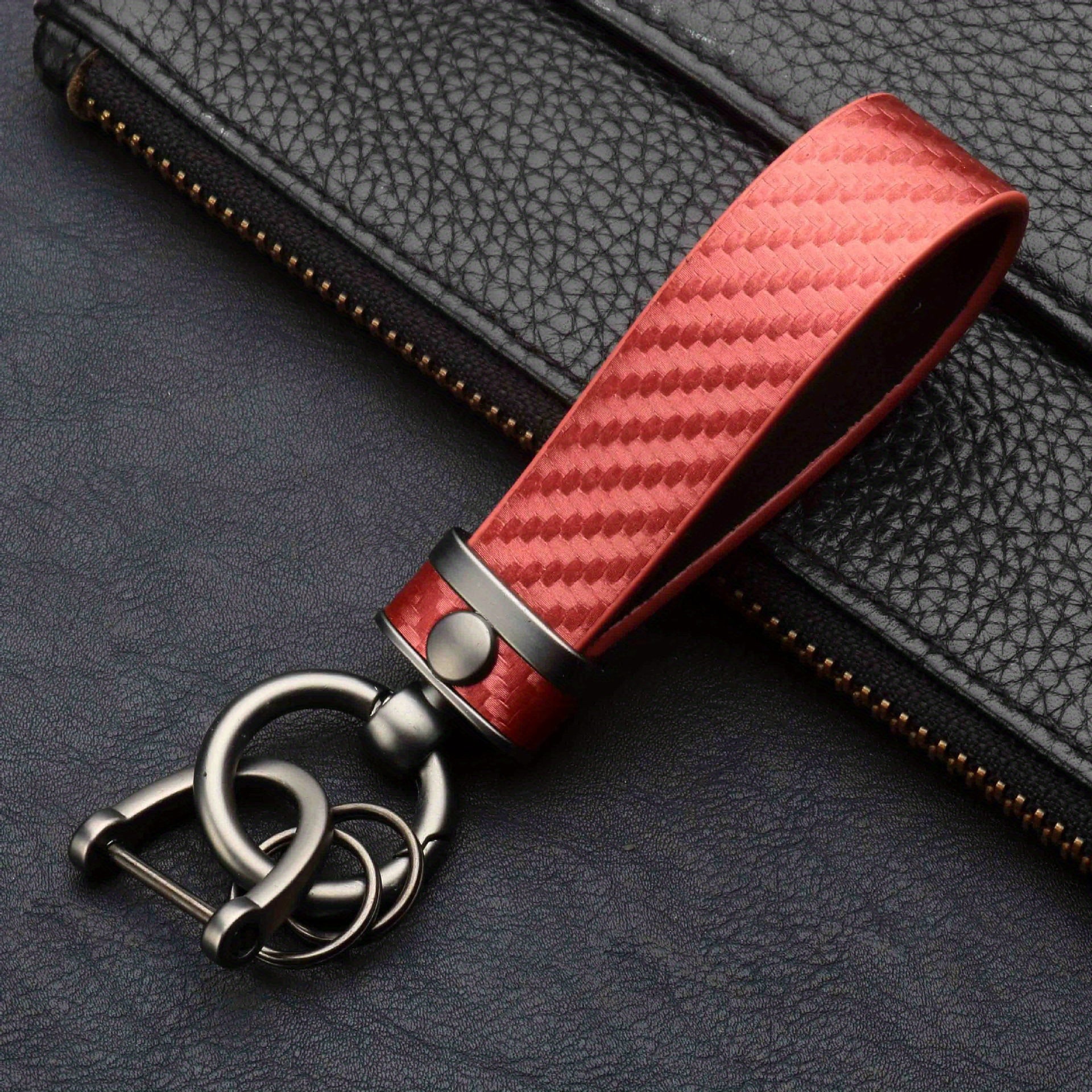 Carbon Fiber Microfiber Leather Keychain