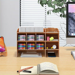 Wooden Pen Holder Desk Storage Shelf Organizer