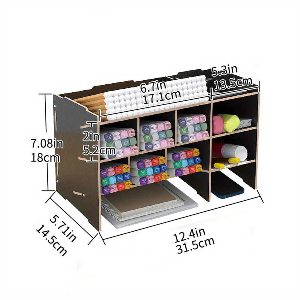 Wooden Pen Holder Desk Storage Shelf Organizer
