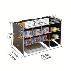 Wooden Pen Holder Desk Storage Shelf Organizer