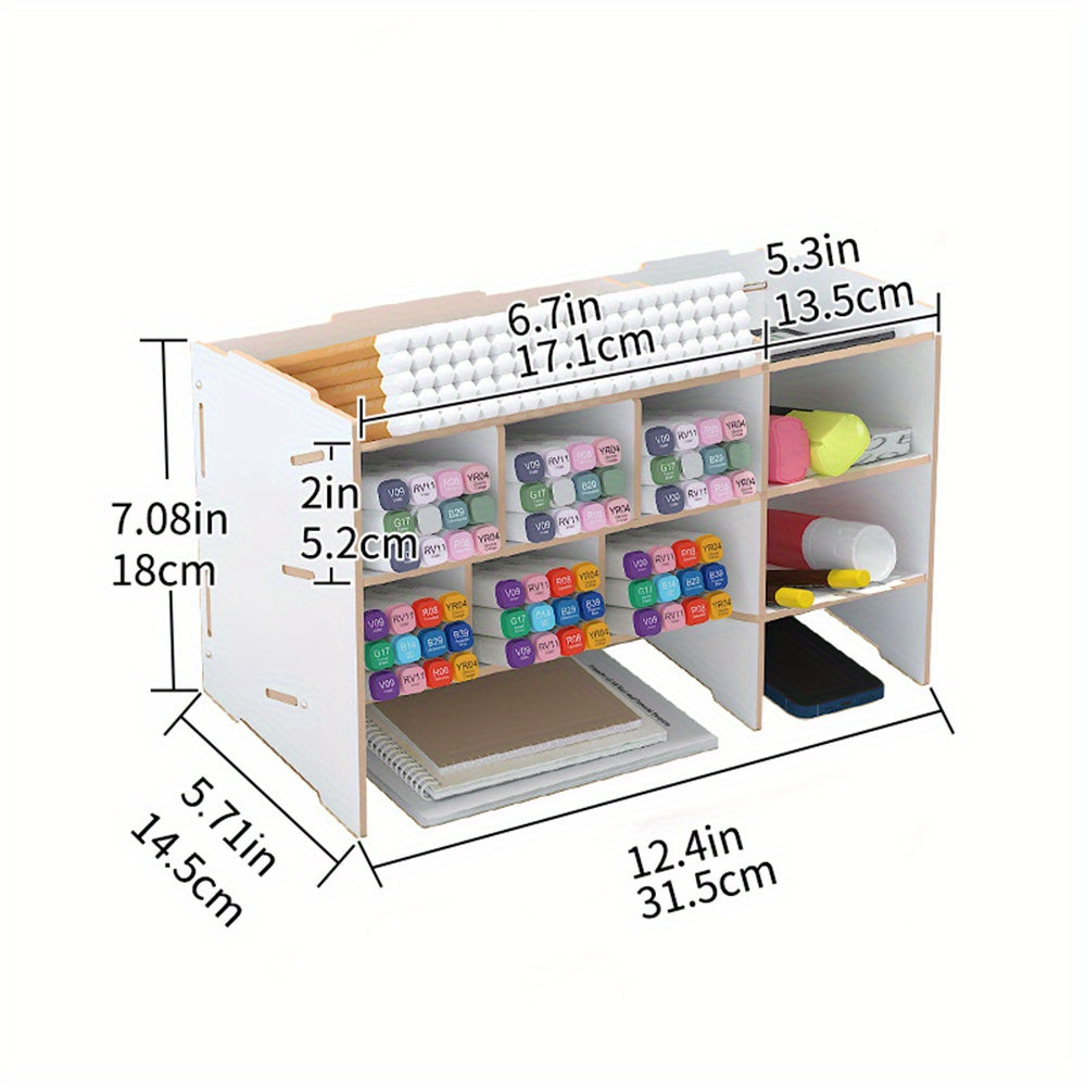 Wooden Pen Holder Desk Storage Shelf Organizer
