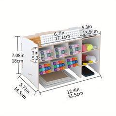 Wooden Pen Holder Desk Storage Shelf Organizer