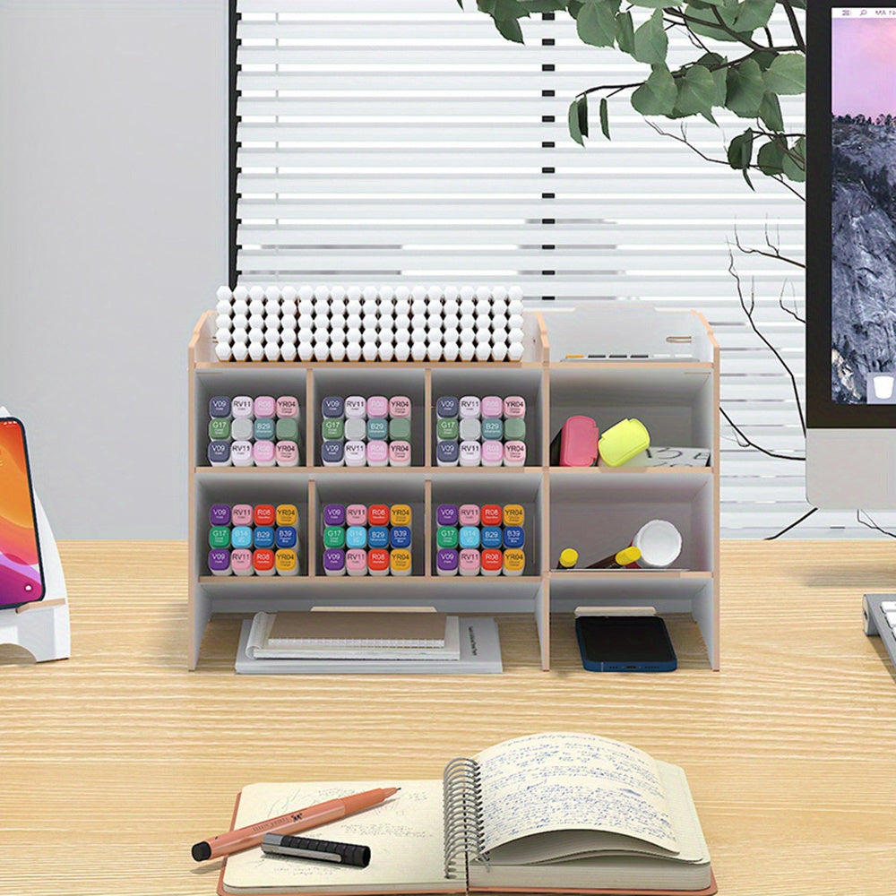 Wooden Pen Holder Desk Storage Shelf Organizer