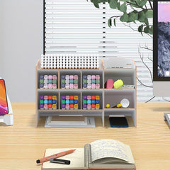 Wooden Pen Holder Desk Storage Shelf Organizer