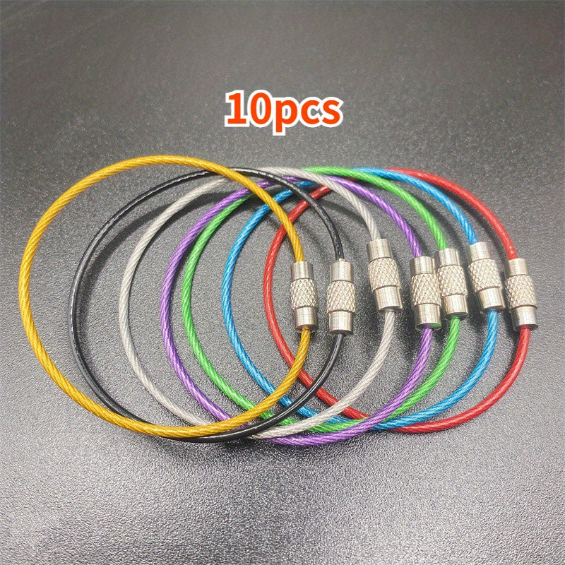 10pcs Stainless Steel Keychain Outdoor Key Holder Key Ring Cable