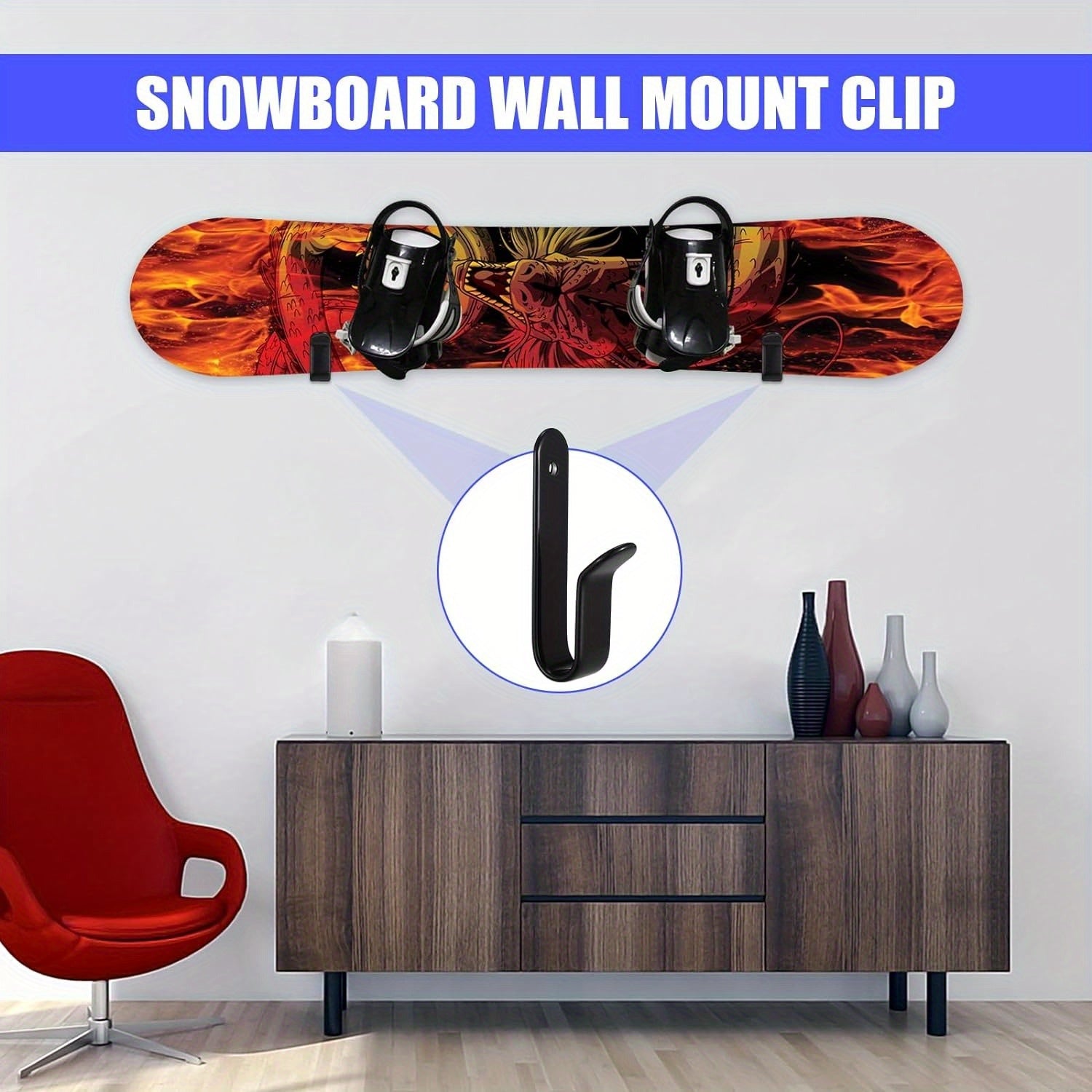 2pcs Horizontal Snowboard Clips Wall Mounted Display Rack