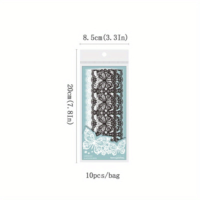10pcs Lace Theme Border Decoration Stickers Scrapbook Diary Album Decor Clear