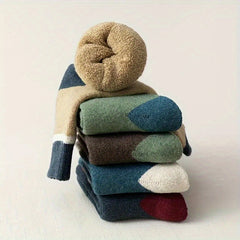 5 Pairs Men's Wool Blend Crew Socks Warm & Cozy for Autumn Winter