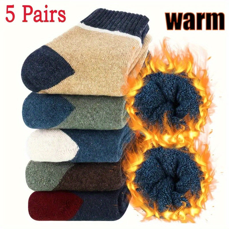 5 Pairs Men's Wool Blend Crew Socks Warm & Cozy for Autumn Winter