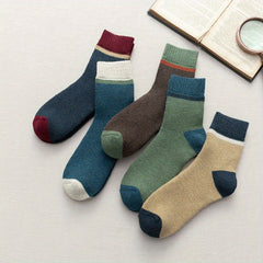 5 Pairs Men's Wool Blend Crew Socks Warm & Cozy for Autumn Winter