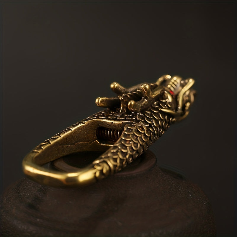 Brass Dragon Head Keychain Retro Zodiac Dragon Men's Key Chain Waist Buckle Car