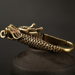 Brass Dragon Head Keychain Retro Zodiac Dragon Men's Key Chain Waist Buckle Car