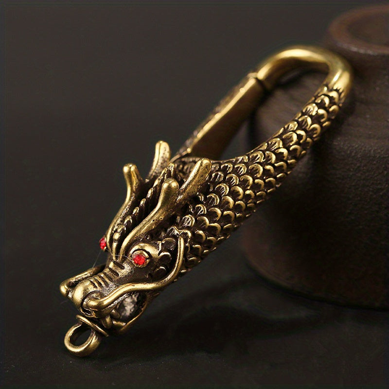Brass Dragon Head Keychain Retro Zodiac Dragon Men's Key Chain Waist Buckle Car