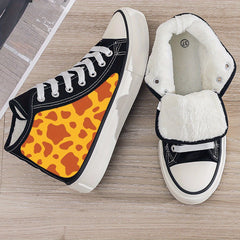 Leopard Print Plush Lined Thermal Chunky Canvas Sneakers