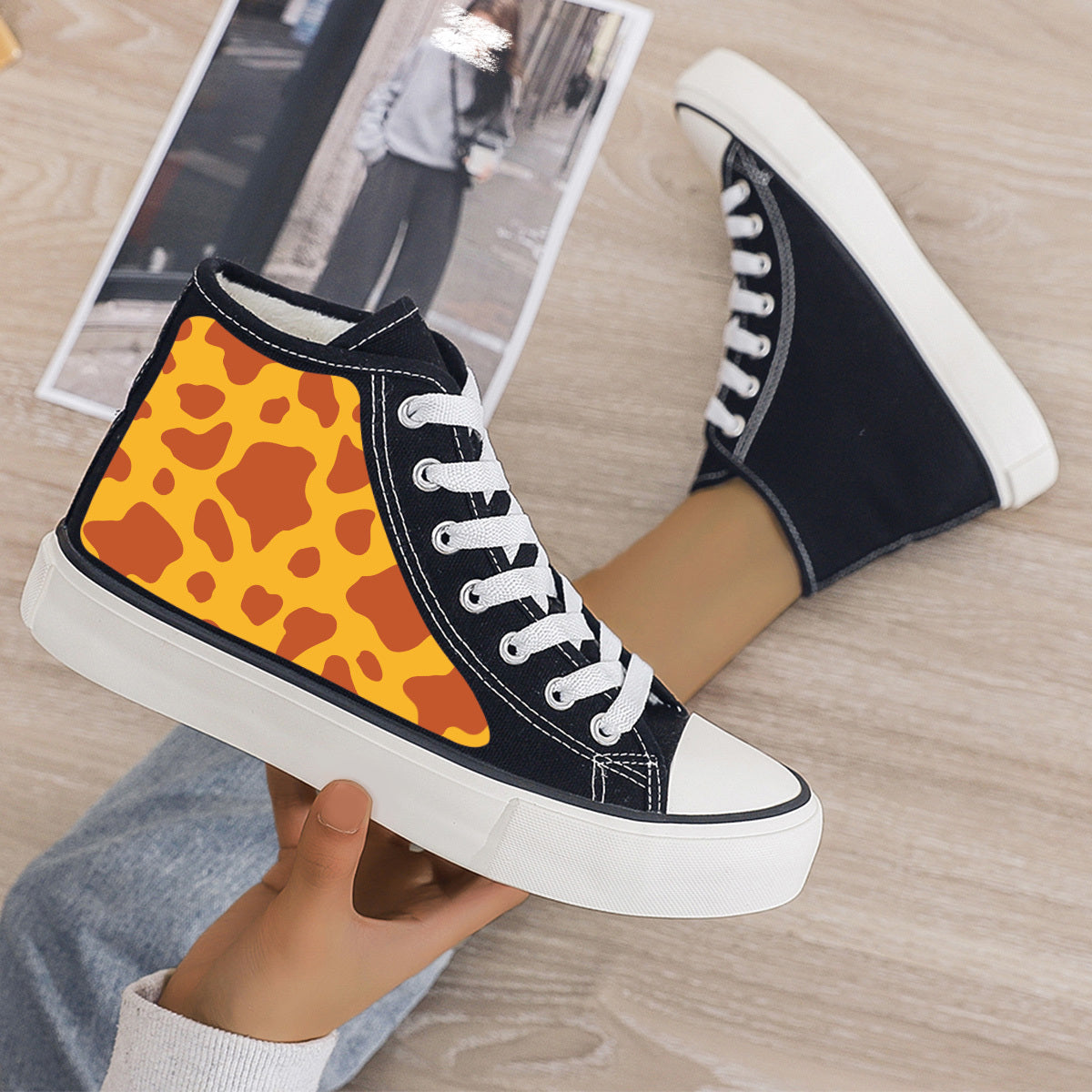 Leopard Print Plush Lined Thermal Chunky Canvas Sneakers