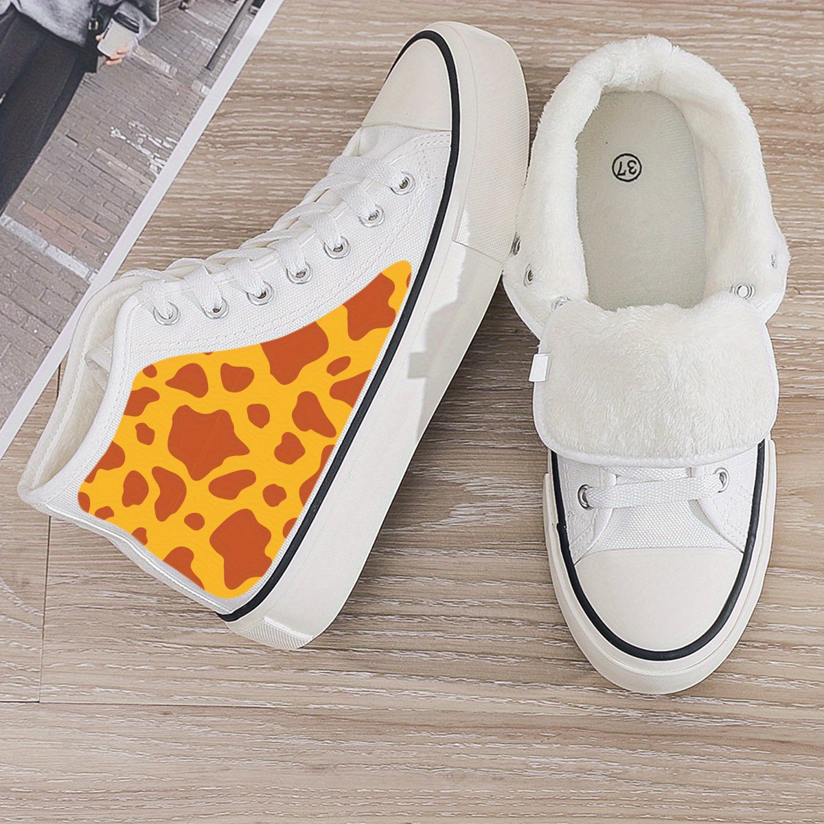 Leopard Print Plush Lined Thermal Chunky Canvas Sneakers