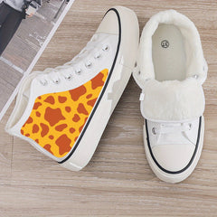 Leopard Print Plush Lined Thermal Chunky Canvas Sneakers