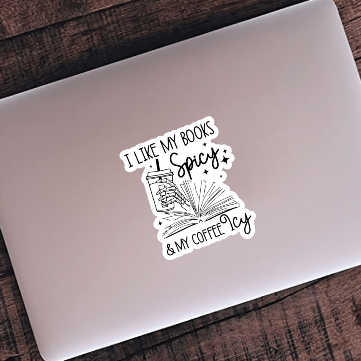 Spicy Books, Icy Coffee - Funny Open Book Vinyl Decal Sticker