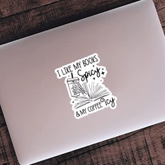 Spicy Books, Icy Coffee - Funny Open Book Vinyl Decal Sticker