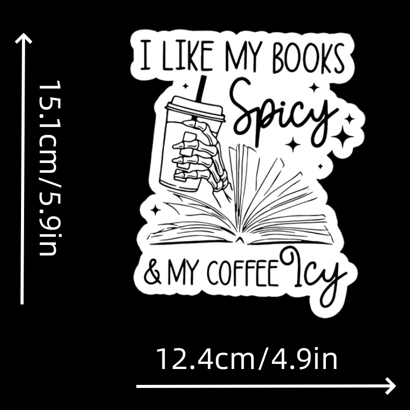Spicy Books, Icy Coffee - Funny Open Book Vinyl Decal Sticker