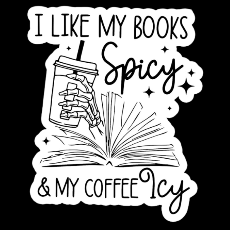 Spicy Books, Icy Coffee - Funny Open Book Vinyl Decal Sticker