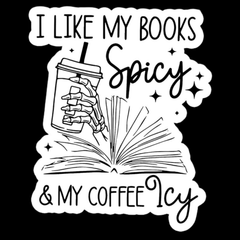 Spicy Books, Icy Coffee - Funny Open Book Vinyl Decal Sticker