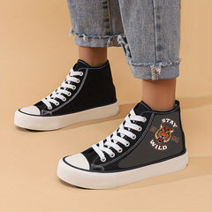 Stay Wild Print Flat Heighten Chunky Canvas Sneakers