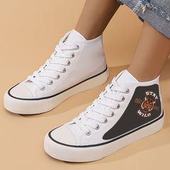 Stay Wild Print Flat Heighten Chunky Canvas Sneakers