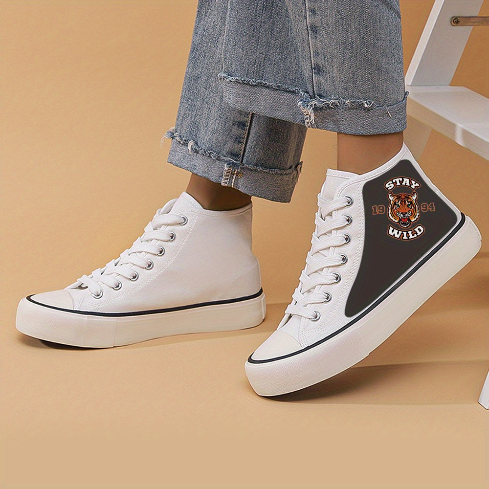 Stay Wild Print Flat Heighten Chunky Canvas Sneakers