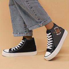 Stay Wild Print Flat Heighten Chunky Canvas Sneakers