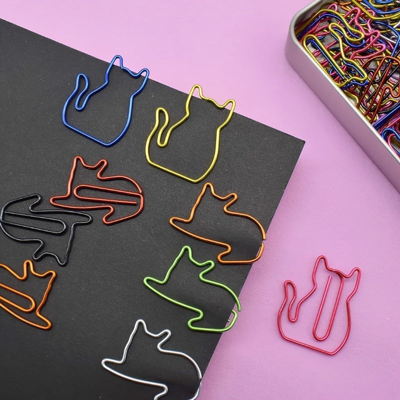 30pcs Cat Shaped Bookmark Clip Cartoon Animal Paper Clip Unique Spiral Clip