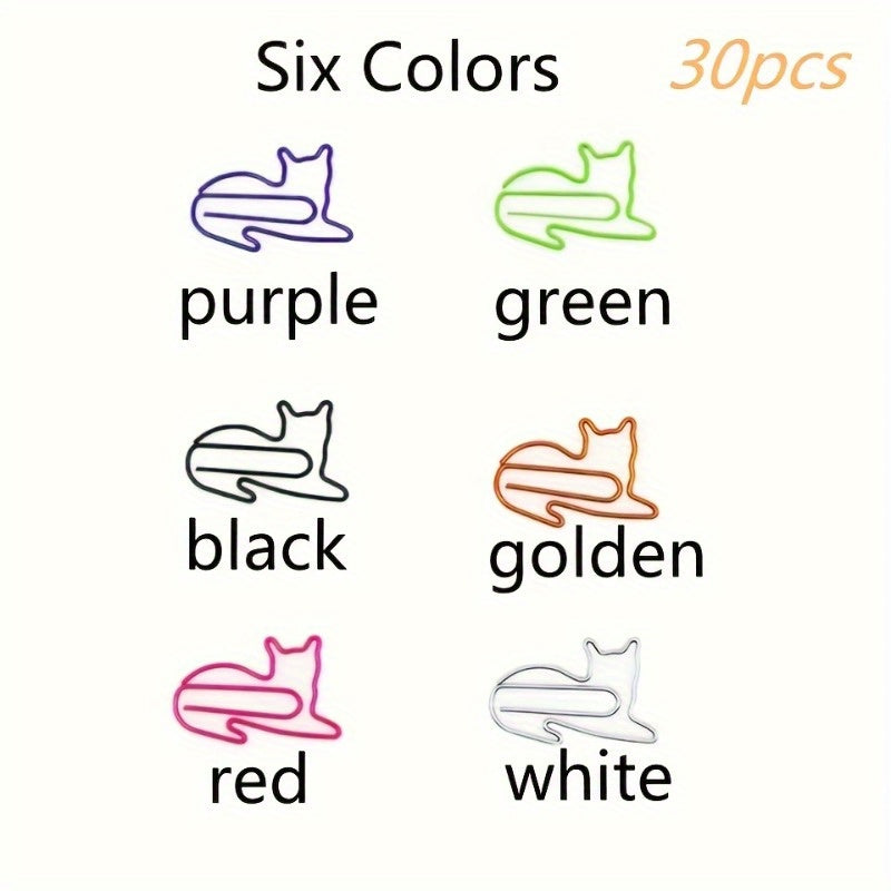30pcs Cat Shaped Bookmark Clip Cartoon Animal Paper Clip Unique Spiral Clip