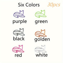 30pcs Cat Shaped Bookmark Clip Cartoon Animal Paper Clip Unique Spiral Clip