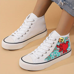 Heart Print Chunky Canvas Sneakers High Top Classic Skate Shoes