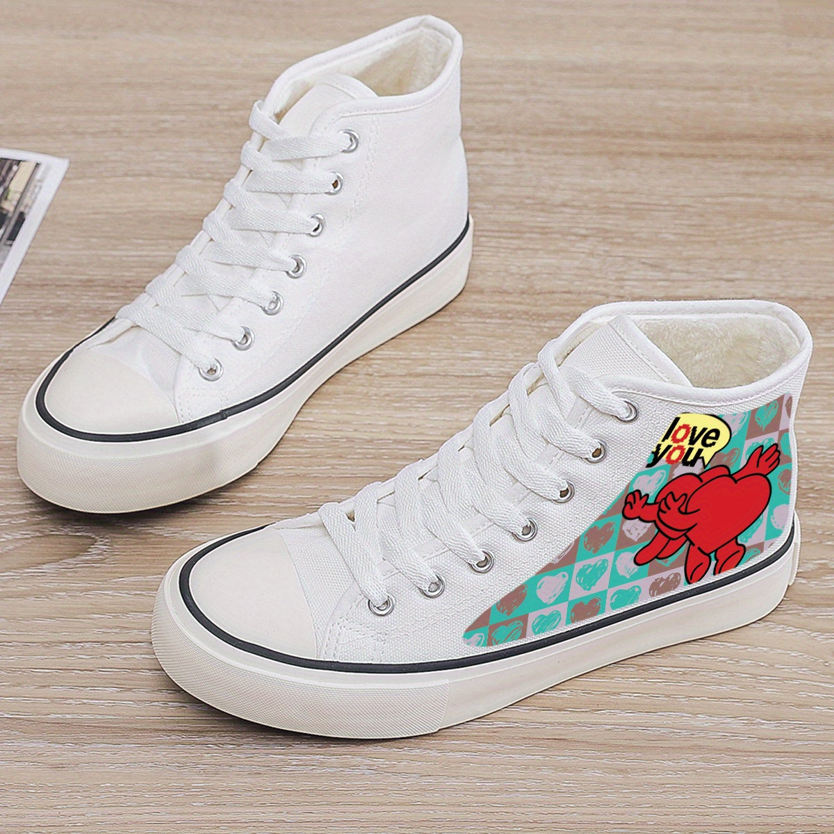 Heart Print Plush Sneakers