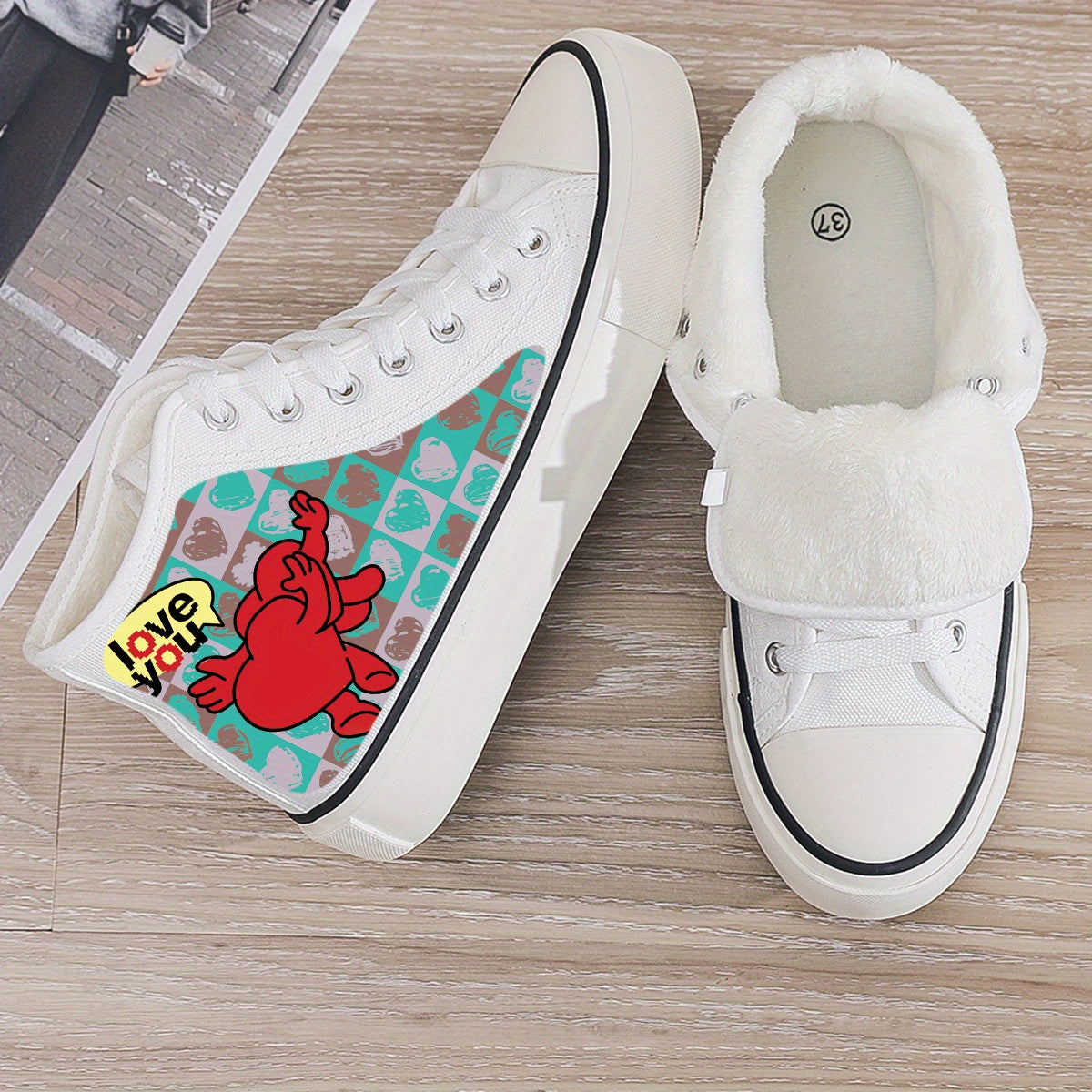 Heart Print Plush Sneakers