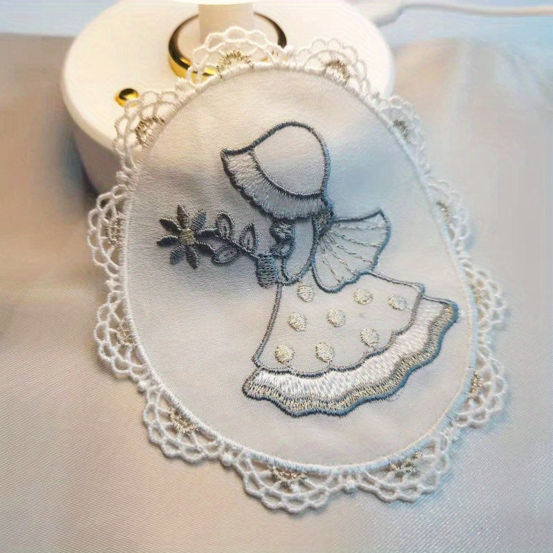 French Embroidered Lace Oval Cloth Patch Sofa Pillow Decoration